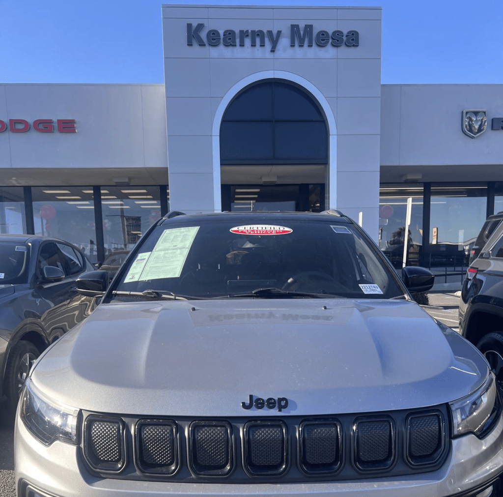 A 2022 Jeep Compass parked at Kearny Mesa's Chrysler Dodge Jeep RAM on Aug. 18. The car was dropped off in Malibu by CDJR staff a few days after. Photo Courtesy of Victor Suzuki